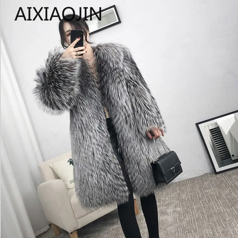 Женское пальто из искусственного меха норки зимнее средней длины лисы выше