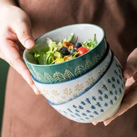 vintage embossed ceramic rice bowls soup pasta salad bowl retro home kitchenware decorations dinner cute dinnerware set plates