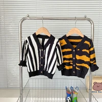 2022 autumn baby sweaters toddler girls striped knitted cardigan boys clothing infant single breasted cardigans