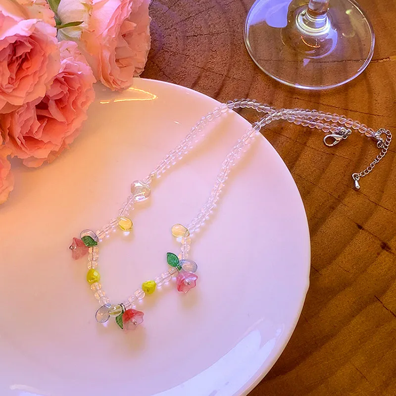 

2022 New Sweet Clear Beads Flower Choker Necklace For Ladies Jewelry Wholesale