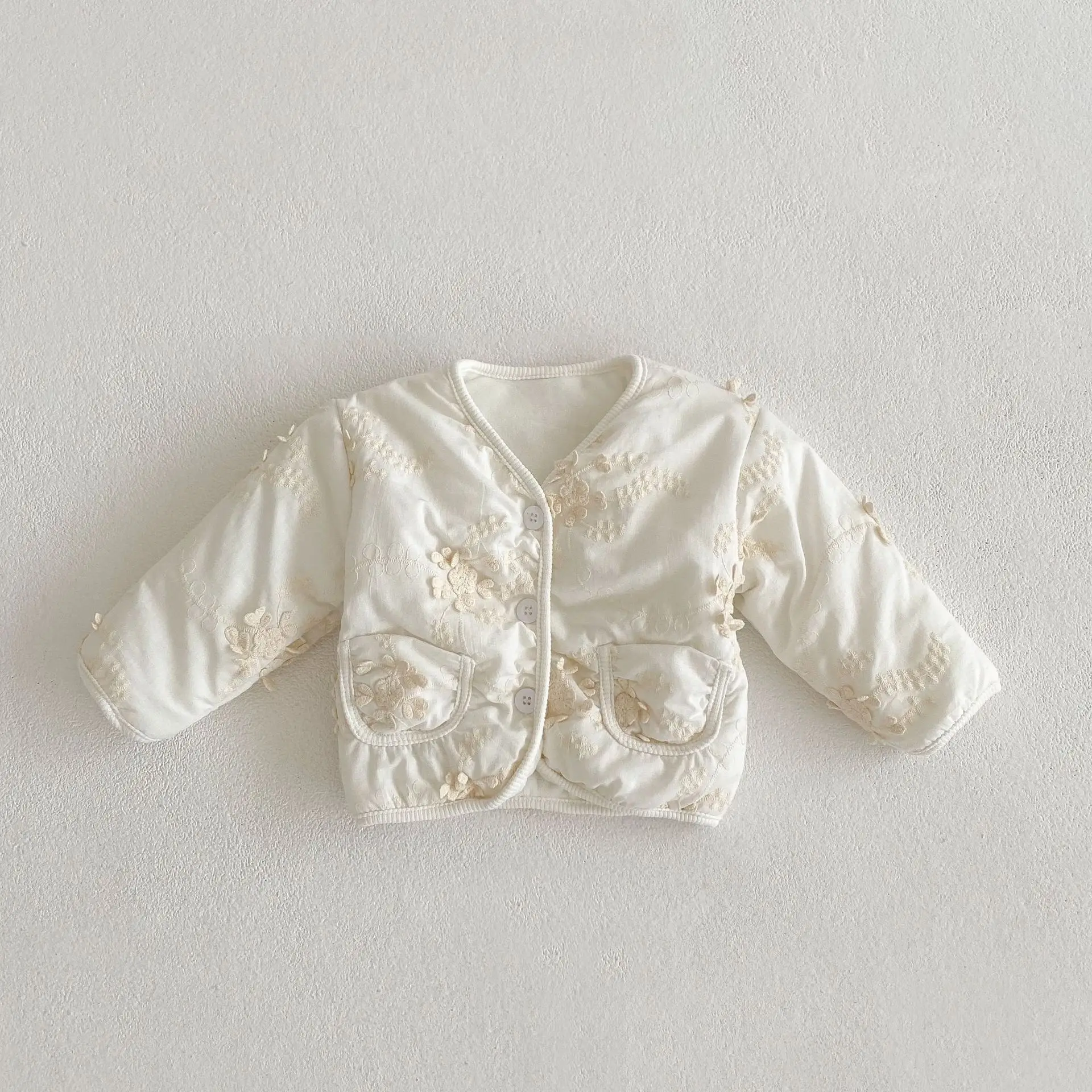 

2022 Autumn Winter Newborn Boy Thicken Flower Long Sleeve Coats Girl Toddler Cardigan Pocket Cotton Tops Children Casual Jacket