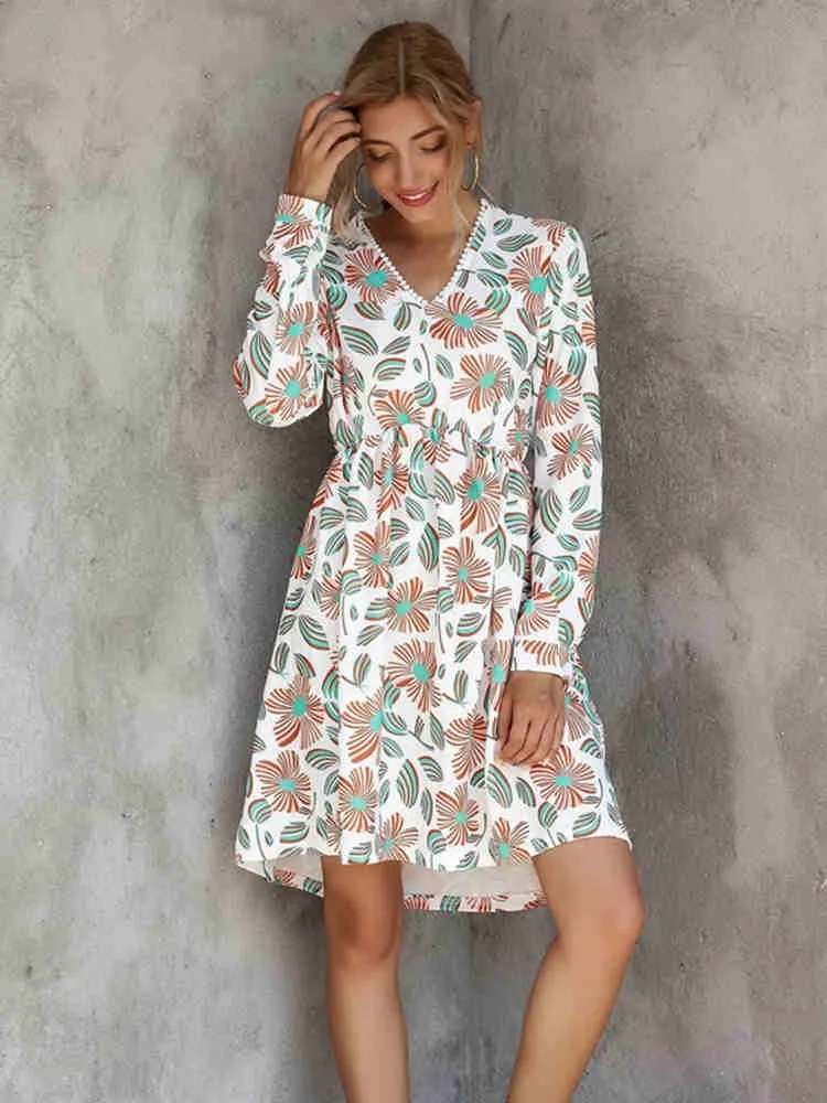 

Сексуальное женское платье с цветочным принтом, с высокой талией, весна-лето 2022, новое повседневное женское платье с v-образным вырезом и дли...