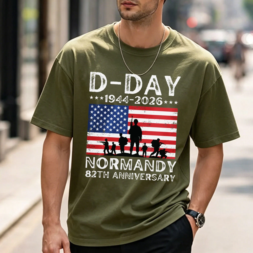 Фото Футболка D-Day к 82-летию Нормандии 1944-2026, футболка ко Дню Д, 6 июня 1944 года, высадка в Нормандии во время Второй мировой войны, высококачественные хлопковые повседневные футболки №1
