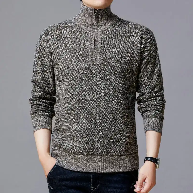 Luxury Half Zipper Warm Knitted Sweaters Pullovers 2023 Autumn Winter Fashion Plush Jumper Sweater Men Clothing Ropa Hombre Pull