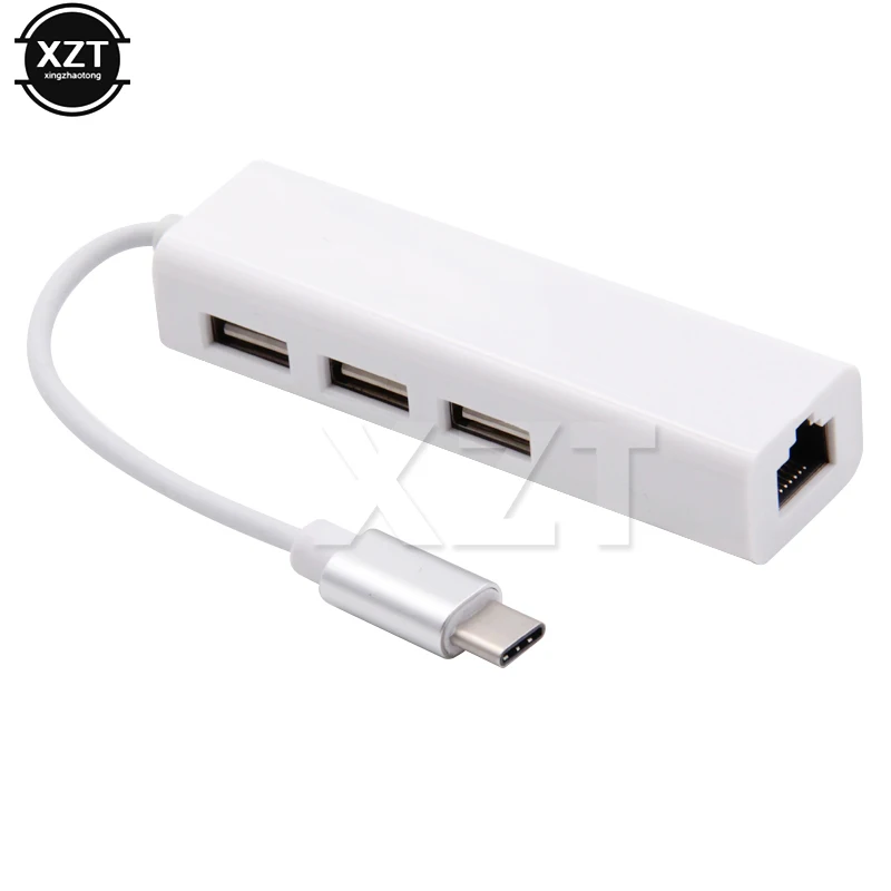 Сетевая карта USB 100 Тип C к Ethernet LAN RJ45 адаптер Мбит/с 3 портами концентратор