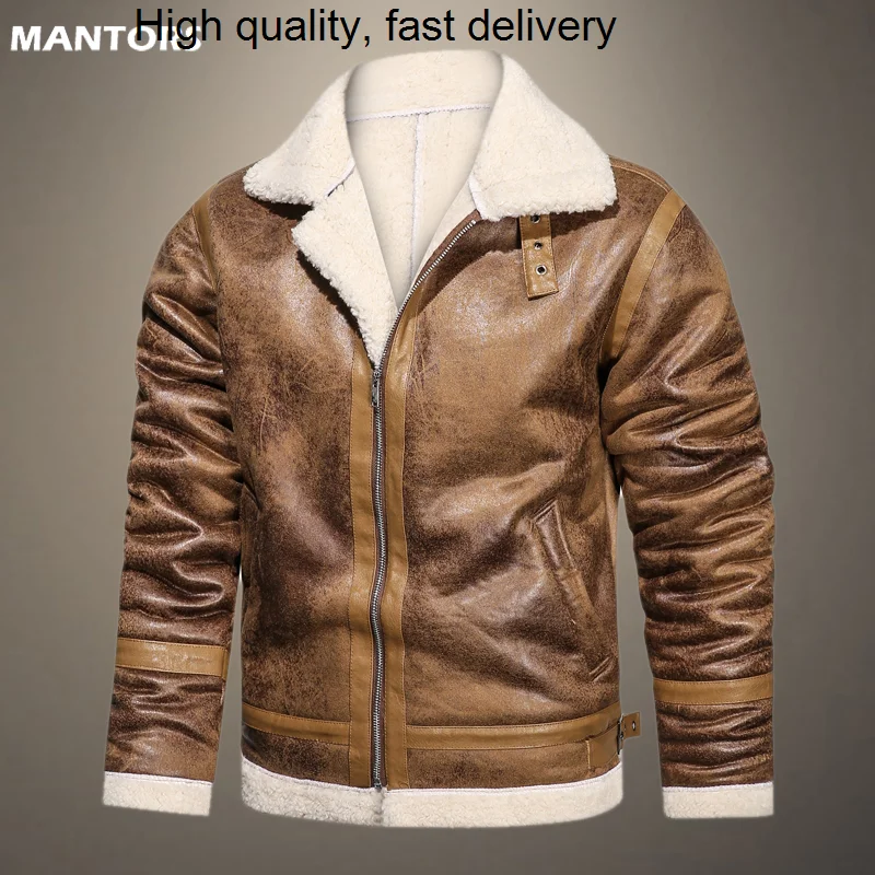 

Мужская мотоциклетная куртка, осенне-зимние мужские новые Куртки из искусственной кожи, повседневное байкерское пальто с лацканами, флисовая куртка на молнии для мужчин, 2023