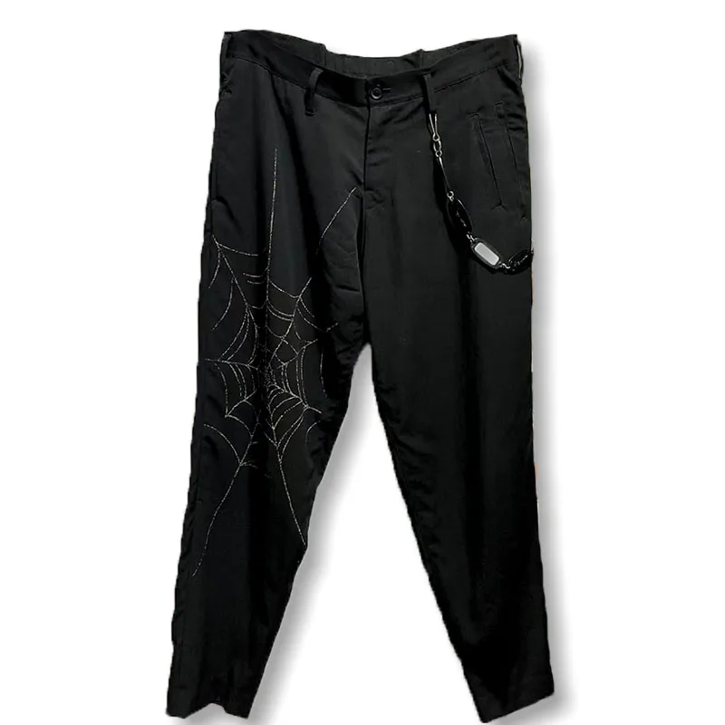 Yohji Spider Web Printing Fallow Trousers Dark Straight Tube Harun Pants