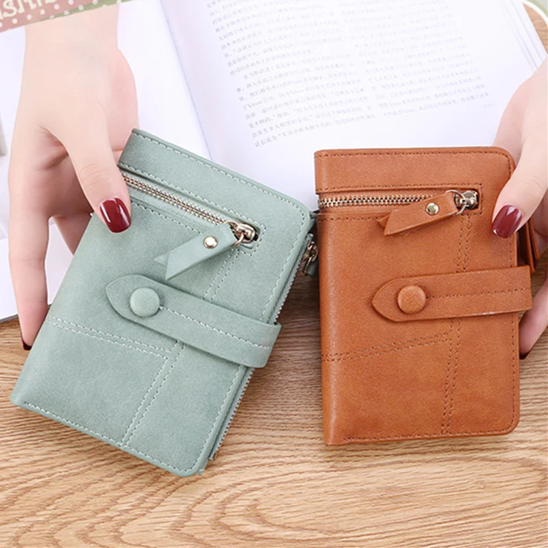 

Women Folding Zipper Short Wallet PU Leather Female Small Coin Purses Hasp Clutch ID Credit Card Holder Money Photo Bags
