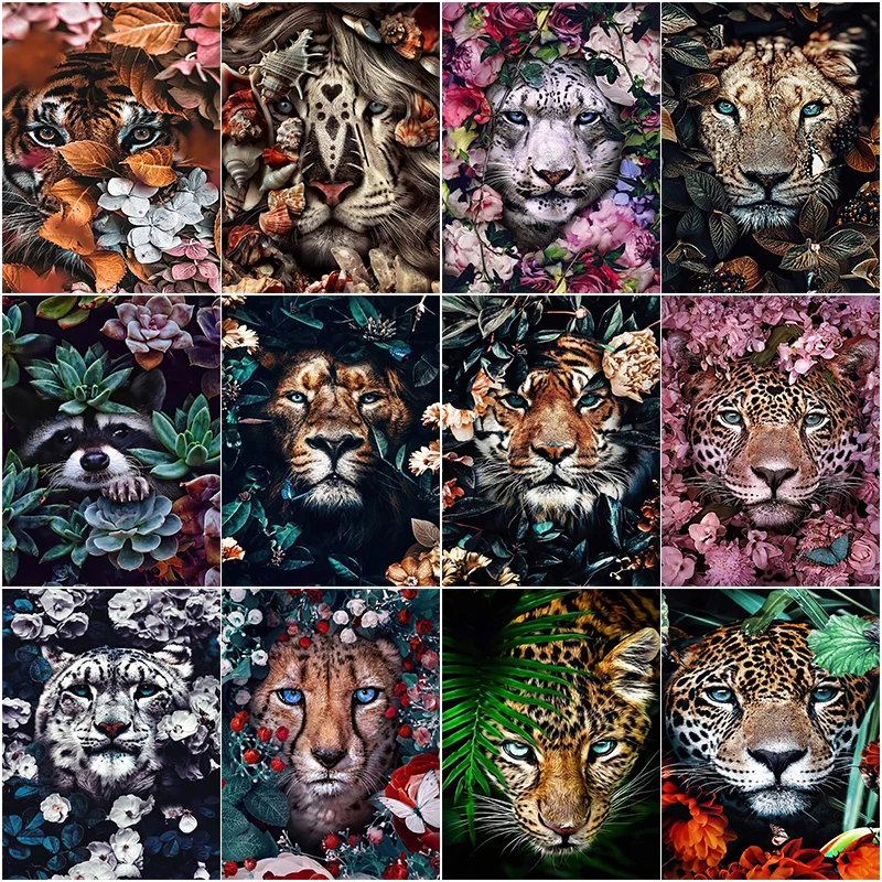 

5D DIY Diamond Painting Leopard Raccoon Tiger Lion Full Round Cross Stitch Kit Diamond Embroidery Animal Mosaic Home Decor Gift