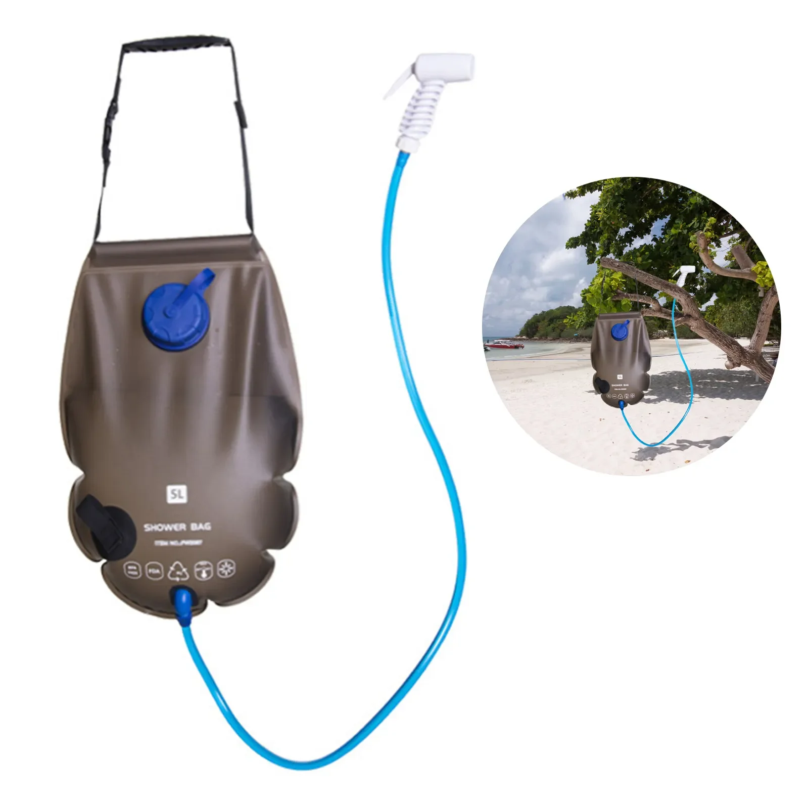 

Shower Bag 5 Gallons/20L Solar Heating Bag Hot 45C Switchable Shower Head Portable Shower For Hiking Climbing Summer