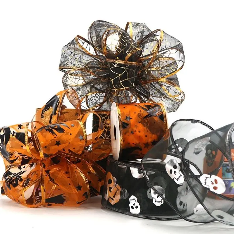 

63mm Halloween Saints Day Polyester Ribbon Set Organza Fantasy DIY Festive Bows Dress Holiday Home Decoration Gift Party