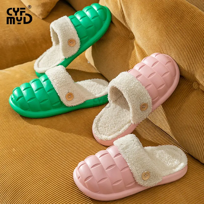 Detachable Plush Slippers for Women EVA Water Proof Soft Slippers Female Winter Warm House Slipper Fashion Non Slip Indoor Shoes