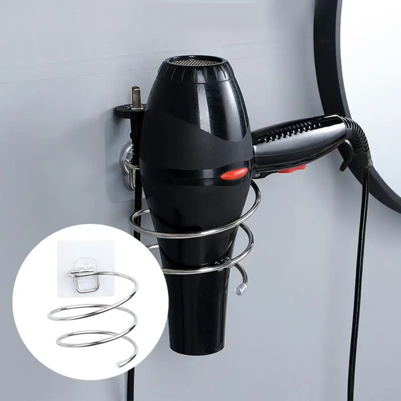

Wall Mounted Punch-free Hair Dryer Holder Spiral Stand Rack Blower Hair Dryer Storage Shelf Stainless Steel Bathroom Storage