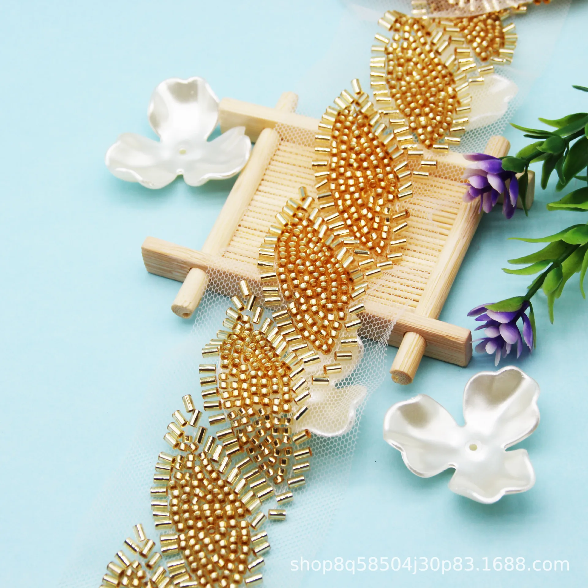 Машина из стеклянных бусин в форме золота вышитая кружевная цепочка на талию