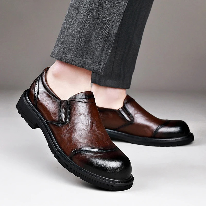 Мужские деловые туфли без застежки коричневые туфли-оксфорды лоферы обувь для
