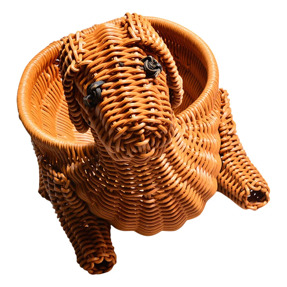 

Country Home Decor Food Serving Basket Simulation Rattan Snack Gift Dog Shape Multipurpose Storage