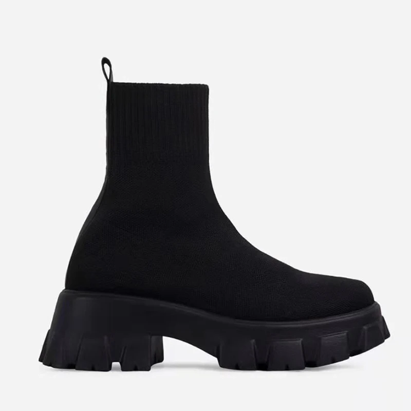 Ladies Boots Spring Autumn Ankle Boots Thick Sole Round Toe Outdoor Fashion Casual Shoes Solid Color Vulcanized Shoes Zapatos