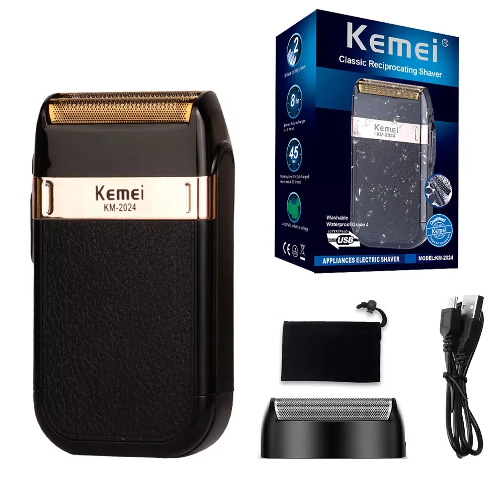 Rechargeable Shaver Men's Washable Shaver Beard Shaving Machine Bald Head With Extra Mesh KM-2024