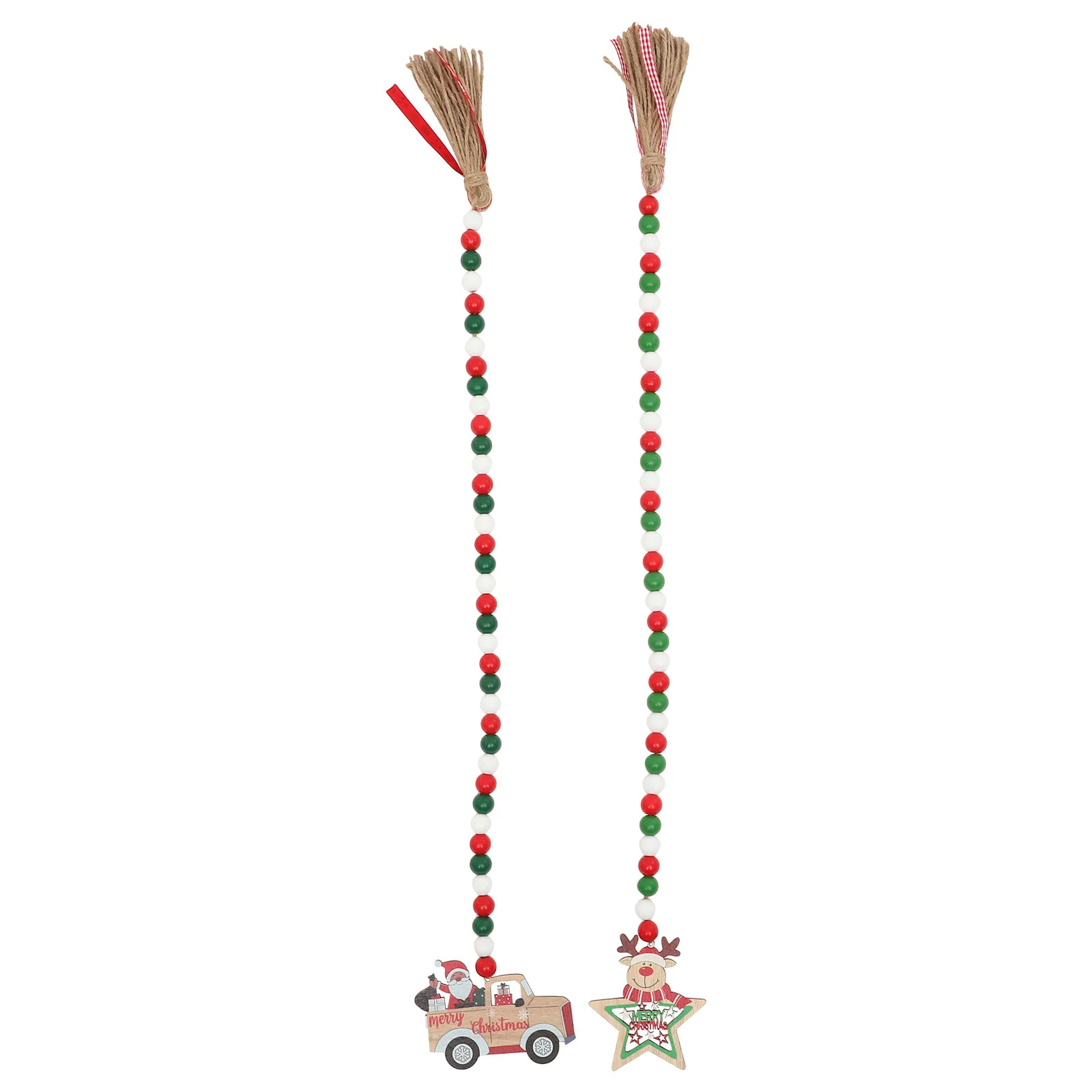 

Garland Christmas Beads Wood Beadbeaded Wooden Ornaments Decor Hanging Tasseldecoration Rustic Tassels Tag Holiday Tray Style