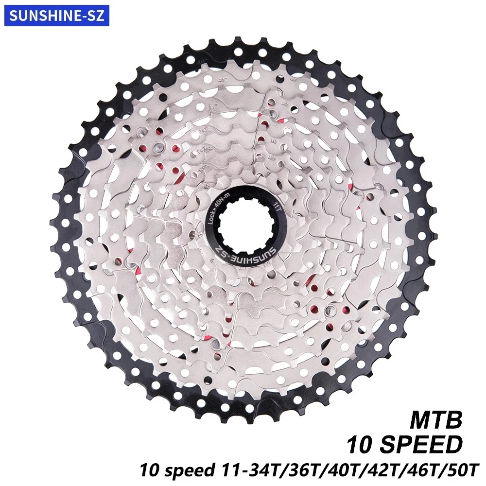 

SUNSHINE MTB Bike 10 speed Cassette 10 speed Velocidade Sprockets for K7 10v 11-34 36 40 42 46 50T Bicycle Freewheel for SHIMANO