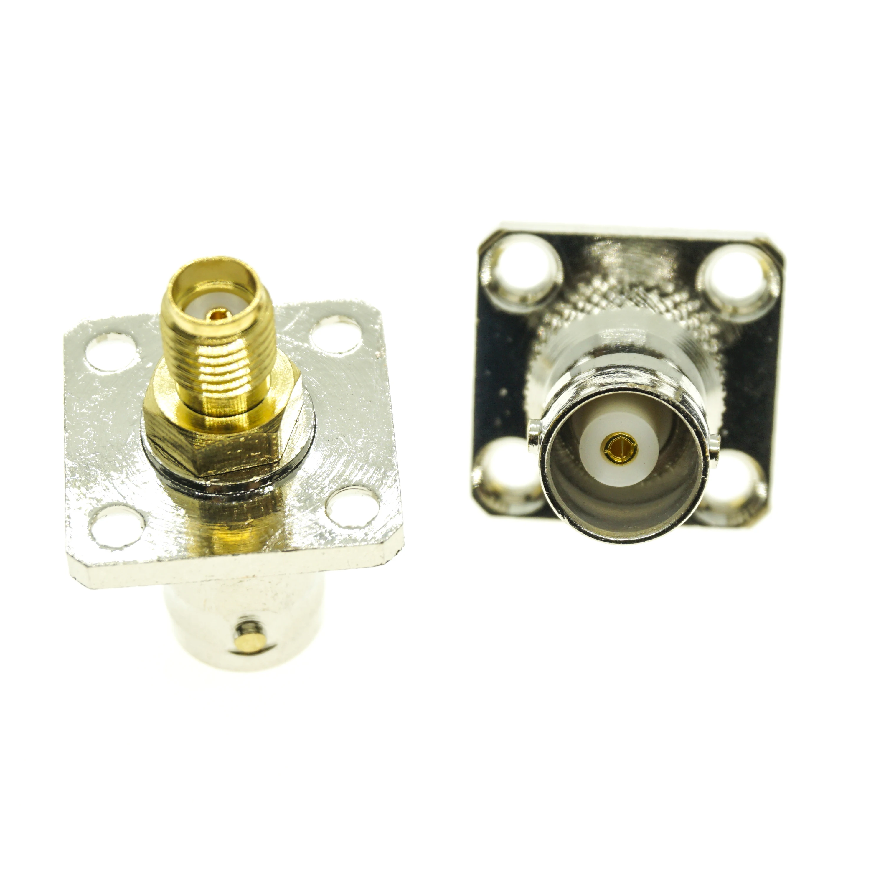 

BNC To SMA Connector Socket Q9 BNC Female To SMA Female Plug 4 Hole Flange Panel Mount Nickel Brass RF Coaxial Adapters