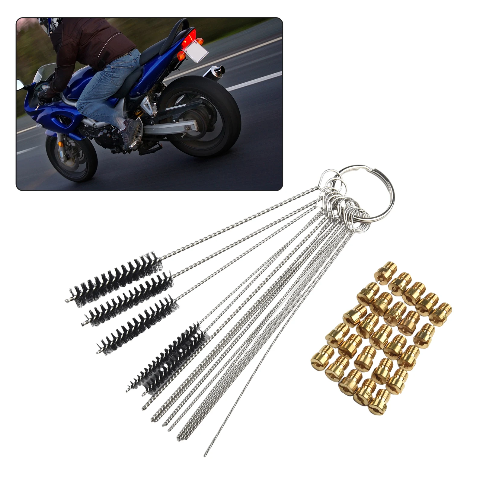 

25pcs Carburetor Main M5 Nozzle For Dellorto55-#115 10x Cleaning Pins 5x Brushes 5x0.75mm Gold Metal Engine Parts