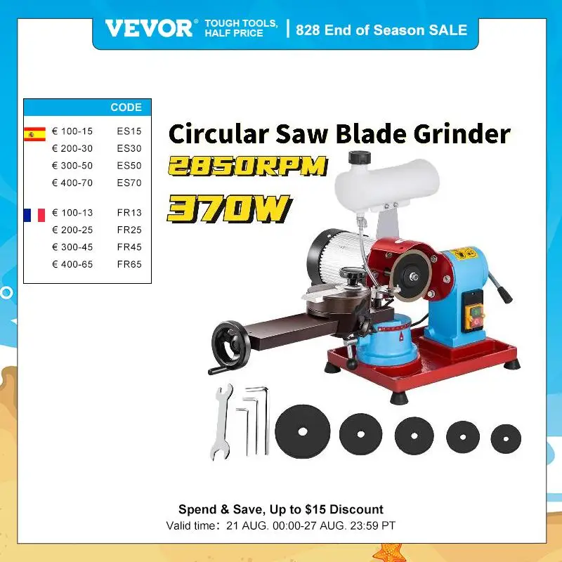VEVOR 370W Blade Sharpener Rotary Angle Water Injection Grinder TCT Saw Blades Polishing Machine Carbide Tips Sharpening Tool