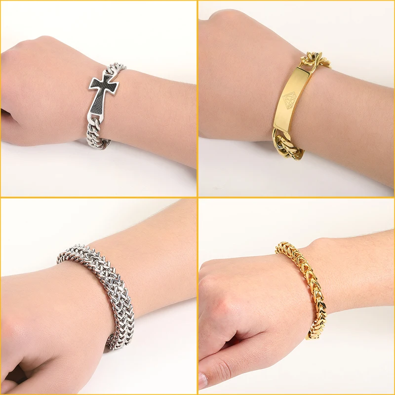 

10mm Men's Bracelets Stainless Steel Cuban Link Chain Gold Silver Color Bracelet For Women Couple Unisex Wrist Jewelry Gift