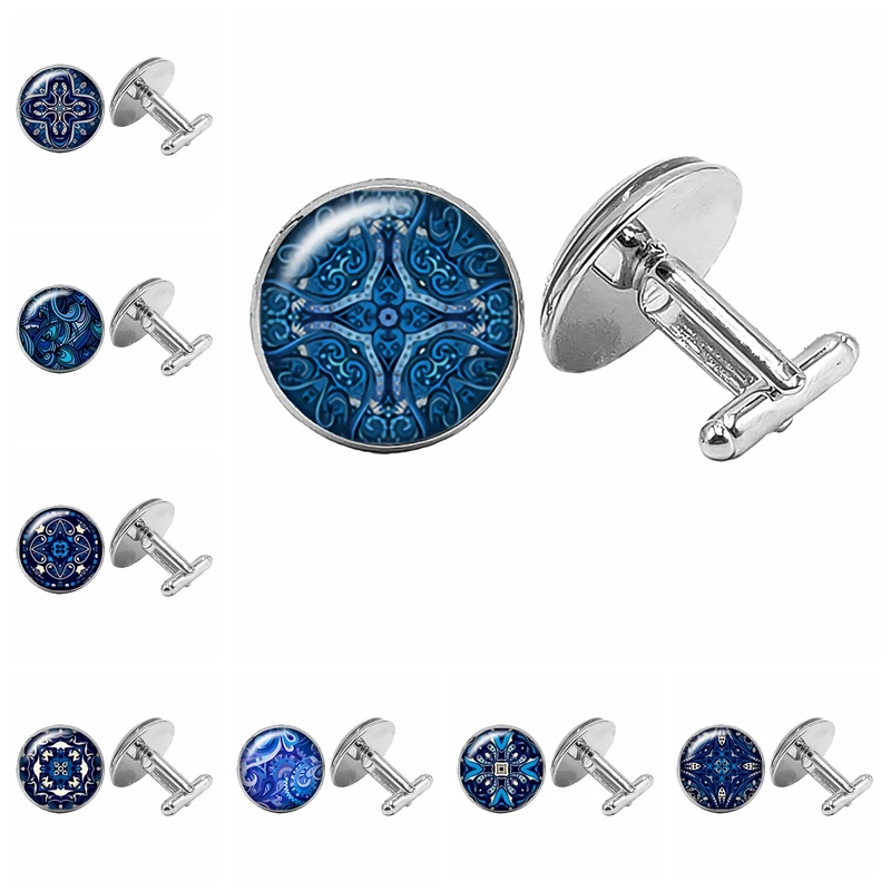 

2019 New Sacred Geometry Cufflinks Gothic Mandala Kaleidoscope Glass Cabochon Men's Cufflinks To Send Men's Gifts