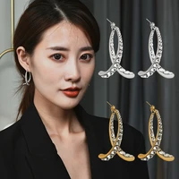 wangaiyaos new temperament fashion all match flash diamond earrings geometric arc cross fishtail earrings ladies accessories