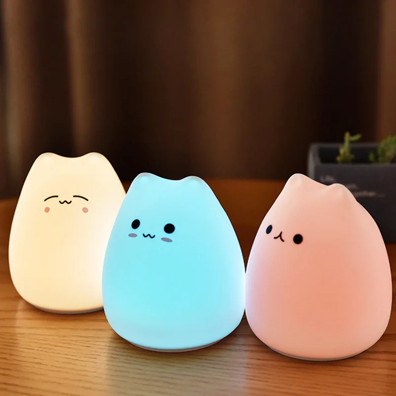 LED Colorful Night Light Animal Cat Silicone Soft Cartoon Baby child Nursery Lamp for Children Gift