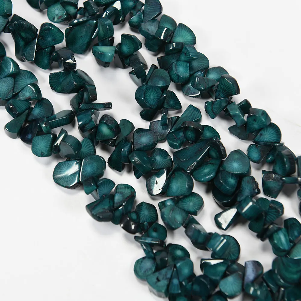 APDGG Top-drilled Fan Blue Coral Gems Stone Loose Beads 15'' Strands Jewelry Making DIY