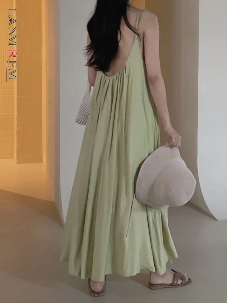 

LANMREM Holiday Backless Sling Dress For Women Off Shoulder Sleeveless Casual Thin A-line Dresses Female Clothing 2023 2YA3252