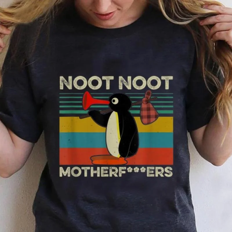 

Лидер продаж, винтажная Мужская и женская футболка Pingu Noot материнское фу * kers с коротким рукавом, хлопковая футболка