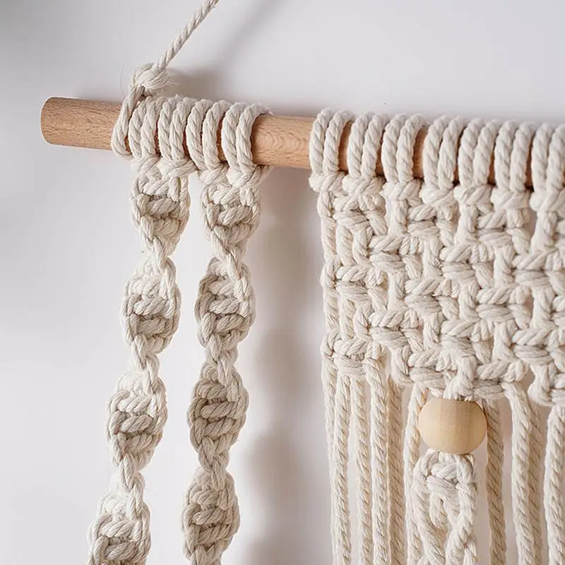 ramienna półka wieszak ścienny organizer w stylu boho ręcznie tkana lina roślina drewniany na kółkach