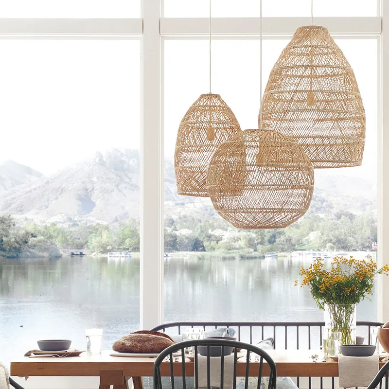 

Modern Rattan Art E27 Pendant Lamp Restaurant Homestay Hotel Zen Tea Room Art Retro Rattan Weave Japanese Style Silent Wind Lamp