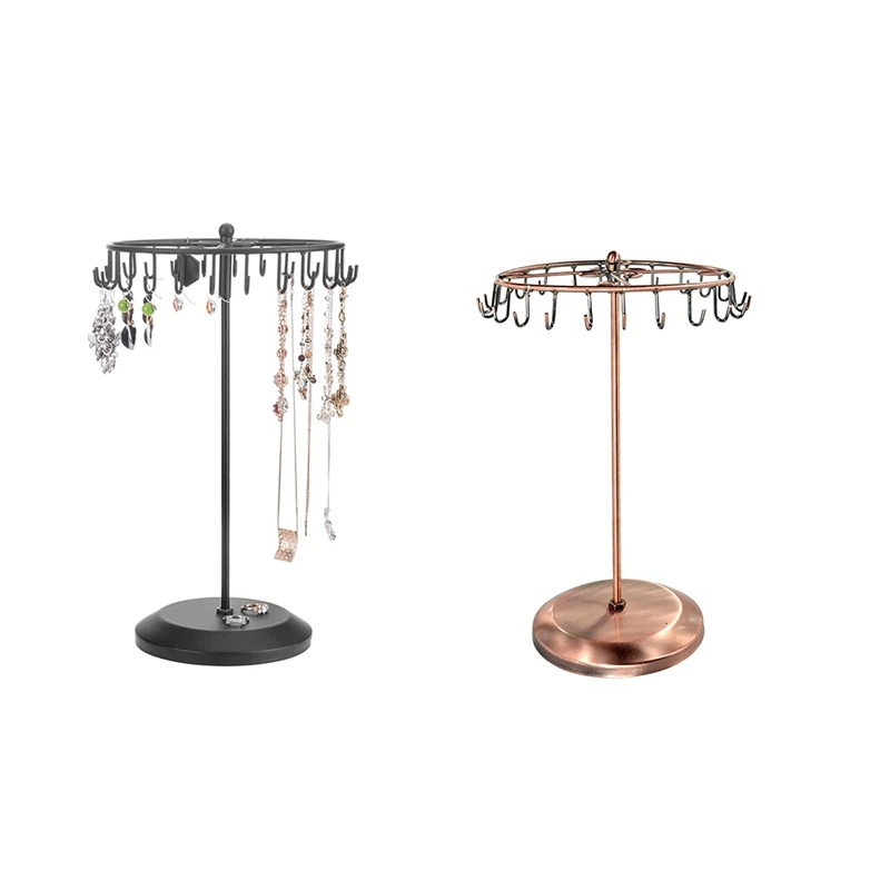 

13.3 Inch Black Metal Rotating Jewelry Stand Organizer For Necklaces And Bracelets