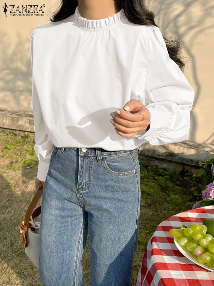 

Элегантные однотонные топы, женские осенние блузки ZANZEA 2022, повседневные рубашки с длинным рукавом, деловые блузки в офисном стиле, блузки бо...