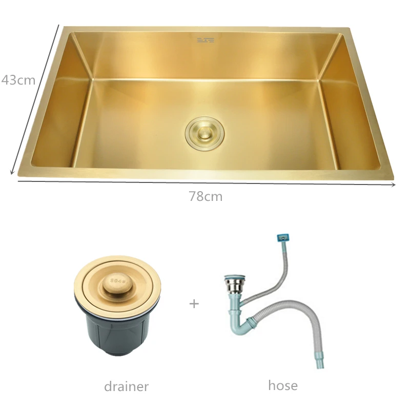 Gold 78x43 cm kitchen sink 304 stainless steel under counter kitchen sink bowl golden sink with accessories sink set
