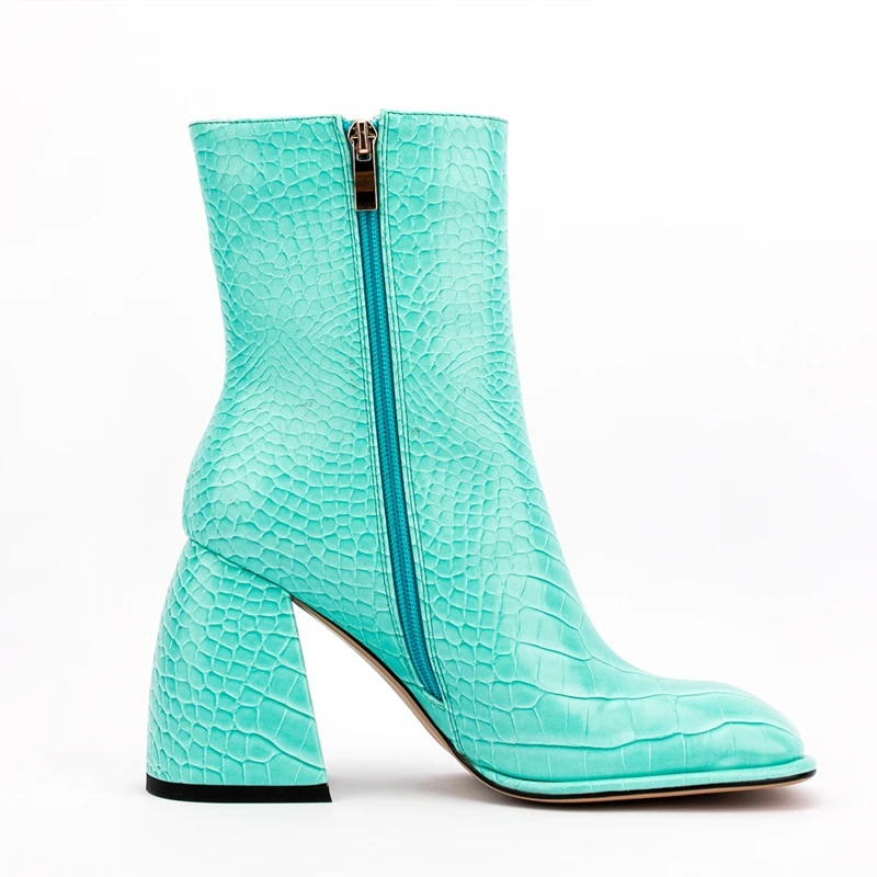 Concise Fashion Winter Boots Women Shoes Thick High Heel Square Toe Crocodile Print Boots Side Zip 2022 In Stock
