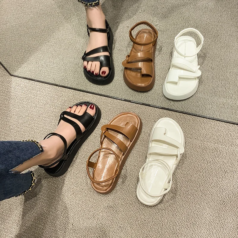 

Clogs With Heel Flip Flops Platform Low Sandals Woman Leather 2022 Summer Suit Female Beige Clear Shoes All-Match Thick Correcti