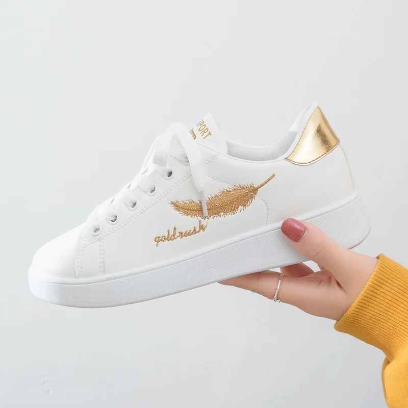 

Miaoguan New 2022 Trend Casual Flat Leaves White Casual Lace-up Sneakers Fashion Women's Sport Vulcanized Platform Running Shoes