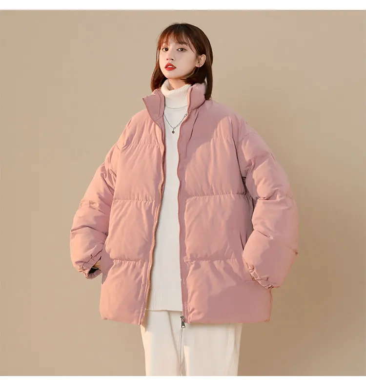 Streetwear Coat Oversize Stand Collar Warm Women's Winter Jacket Solid Color Man Parka Fashion Casual Winter Coats for Unisex
