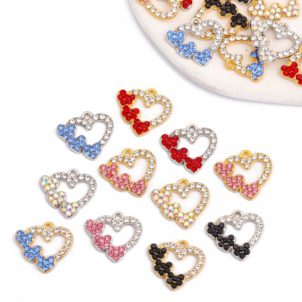 10 шт. Разноцветные Подвески в виде сердца с кристаллами
