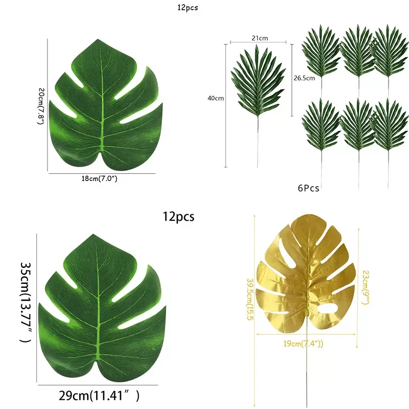 

Hot 35Pcs Artificial Palm Leaves Gold Green Tropical Palm Tree Leaves for Wedding Hawaiia Party Jungle Beach Theme Party Table D