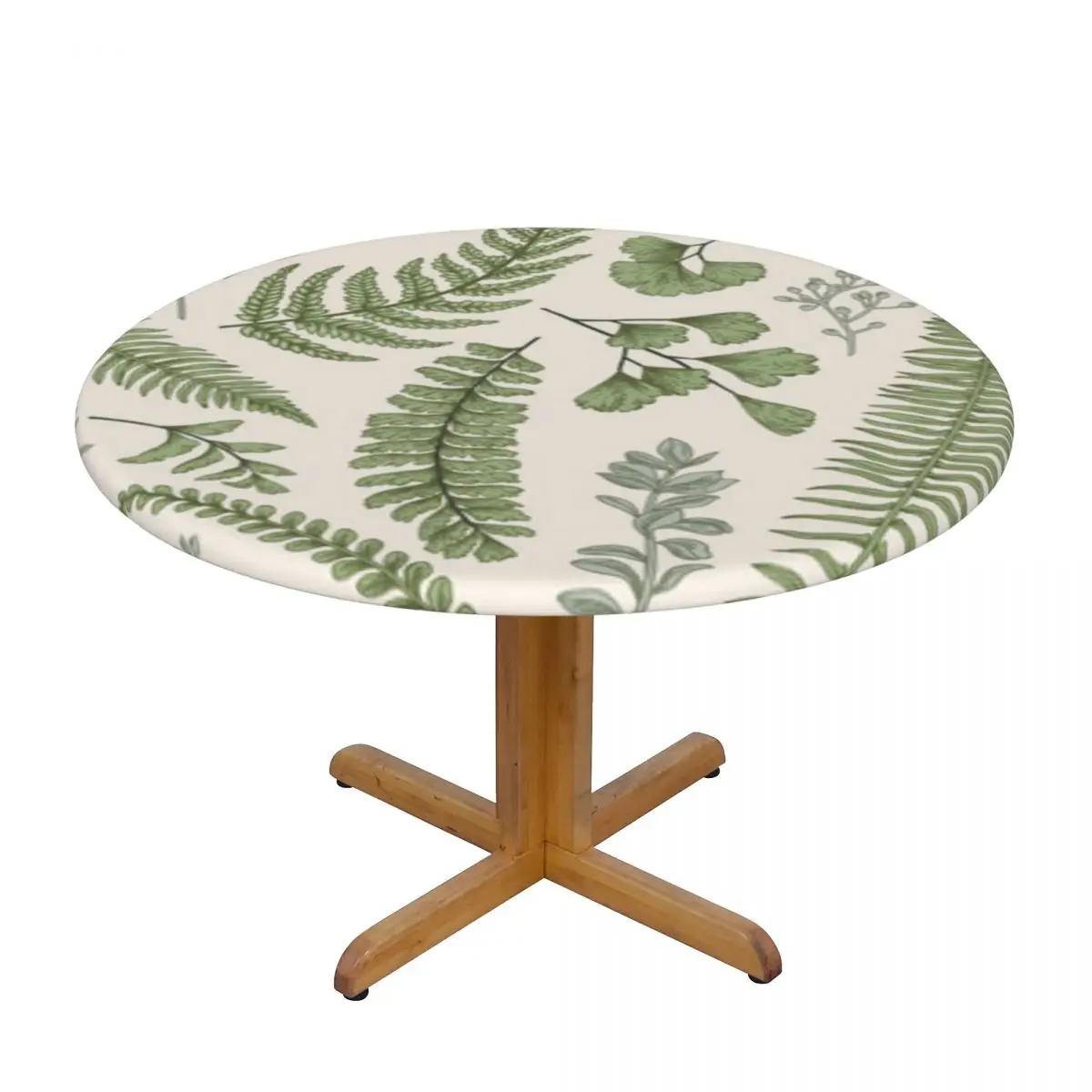 

Fitted Round Tablecloth Protector Soft Glass Table Cover Vintage Leaves And Herbs Anti-Scald Plate Kitchen Home Tablemat