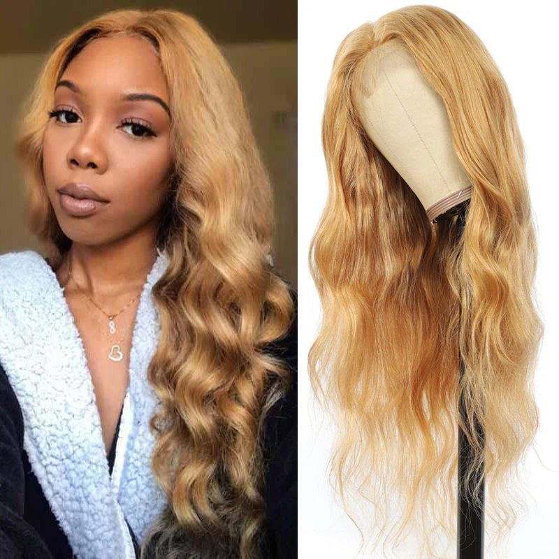 Body Wave 4X4 Lace Closure Human Hair Wigs Honey Blonde Colored Lace Wigs Pre Plucked Brazilian Remy Hair Wig Fast Shipping