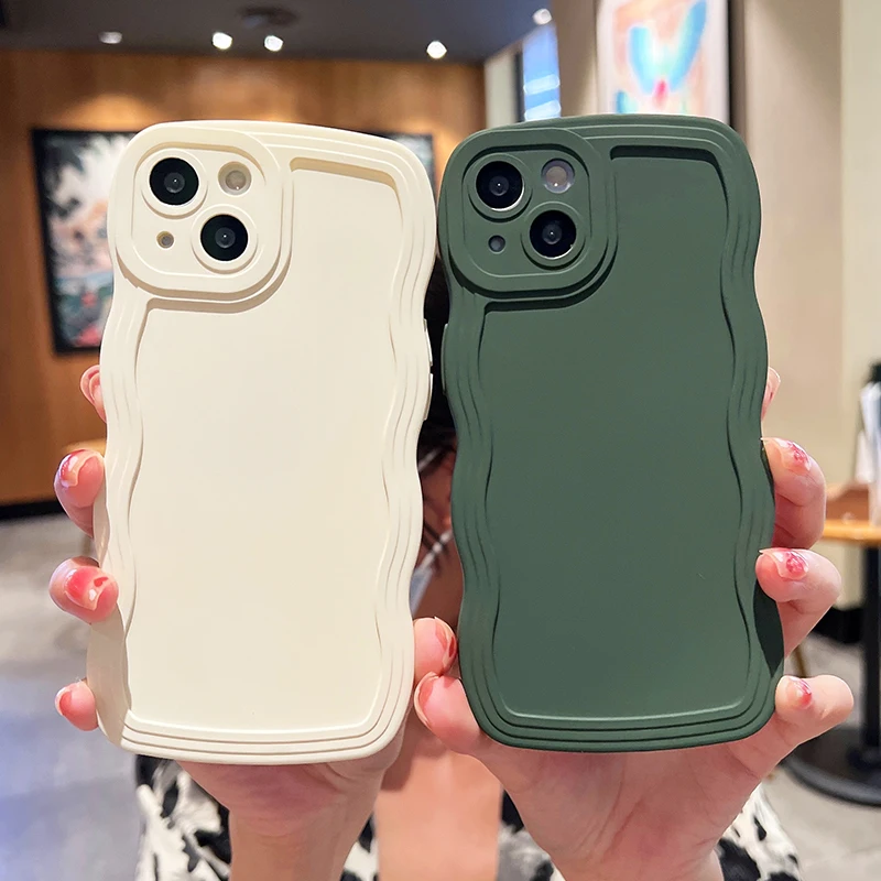 

Luxury Candy Wavy Silicone Phone Case For iPhone 11 12 13 14 Pro MAX Mini XR X XS 7 8 Plus SE3 Shockproof Solid Color Soft Cover