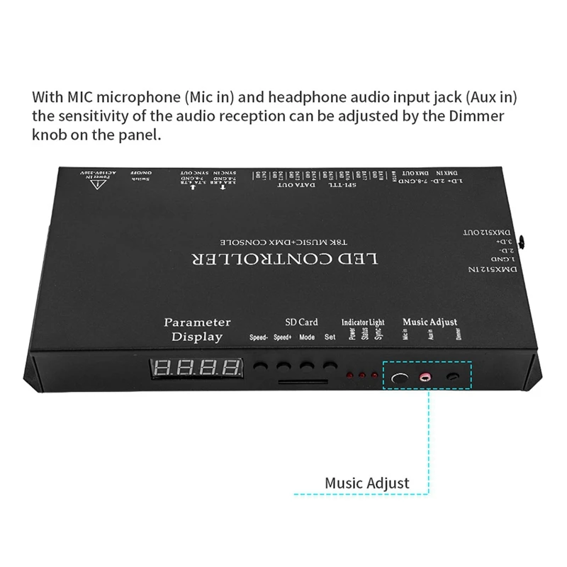 T8K Music + DMX-консоль 8-канальный порт с микрофоном/Aux в SPI-TTL контроллер светодиодной