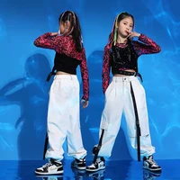 new modern street dance stage performance costumes girls sequin tops white fashion suit kids jazz child hip hop clothing